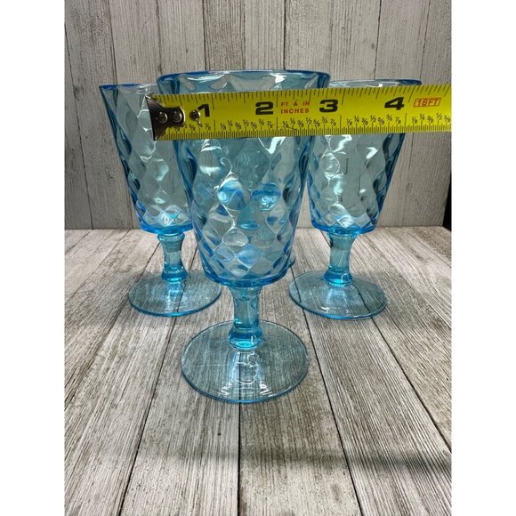 Vtg EAPG Bryce Brothers Style Water Goblet Diamond Quilted Aqua Blue 4" Set 4 - Picture 10 of 10